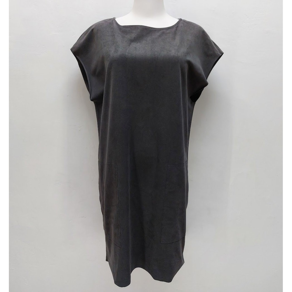 Wilfred Free Shift Dress Women's Small Charcoal Grey Faux Suede Cap Sleeve Mod
